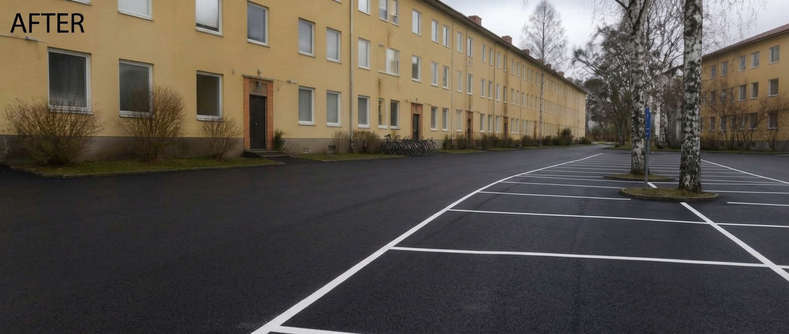 BRF-parkering i Johanneberg före och efter asfaltering och linjemålning