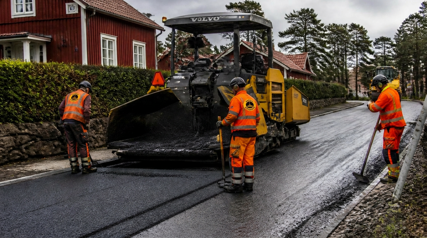Infrastrukturprojekt med nylagd asfaltväg